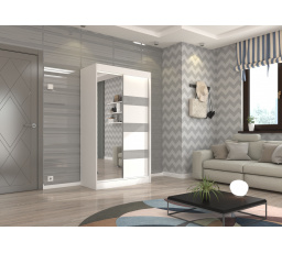 Posuvná skříň se zrcadlem a lacobelem TOURA 120 Bílá+Šedý Lacobel