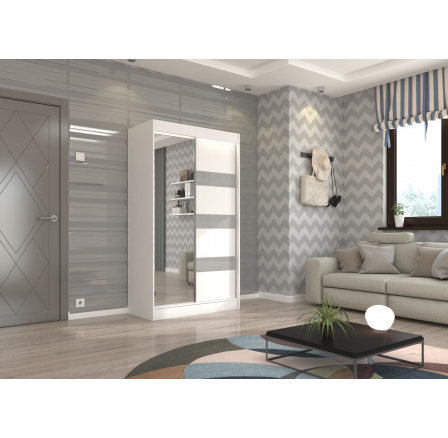 Posuvná skříň se zrcadlem a lacobelem TOURA 120 Bílá+Šedý Lacobel