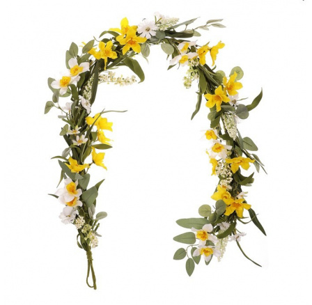 Květy a listí - umělá girlanda, barva žluto-zelená Květy a listí - umělá girlanda, barva žluto-zelená