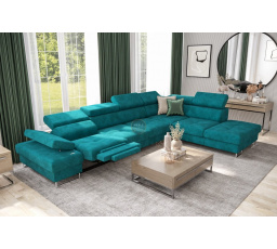 Rohová sedací souprava GALAXY , relax s funkcí spaní 225X350 cm - tyrkysová, pravá