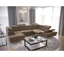 Rohová sedací souprava GALAXY MAX II , relax s funkcí spaní 215x350x170 - béžová, pravá