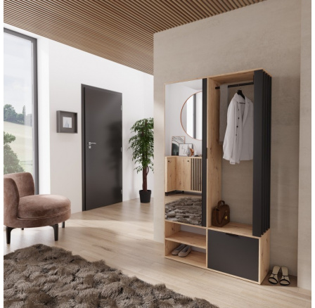 Šatní skříň MILO, dub artisan/černá