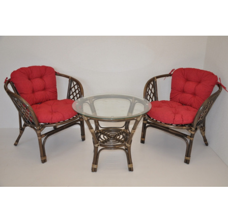 Ratanová sedací souprava Bahama hnědá 2+1, polstr vínový melír Ratanová sedací souprava Bahama hnědá 2+1, polstr vínový melír