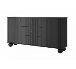 Komoda VESPER, Černá/Zlaté úchyty/kulaté nohy