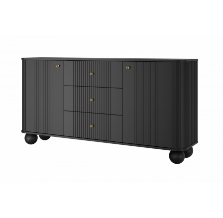 Komoda VESPER, Černá/Zlaté úchyty/kulaté nohy