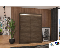 Šatní skříň s posuvnými dveřmi a LED osvětlením DENVER 150 Choco+Choco