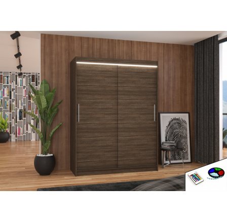 Šatní skříň s posuvnými dveřmi a LED osvětlením DENVER 150 Choco+Choco
