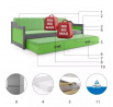 Dětská postel DAVID s matracemi, 80x190 cm, Grafit/Zelená