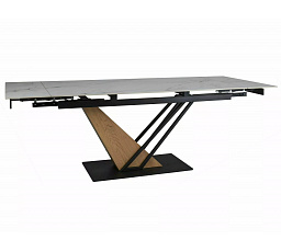 Jídelní stůl GENESIS 160, Efekt bílého mramoru/Dub/Černý mat