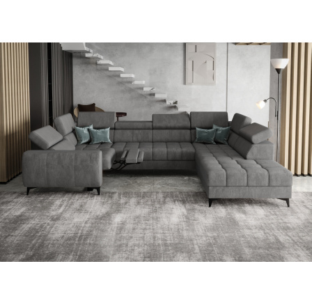 Rohová sedací souprava PORTO MAX I , relax 225X350X193 cm - šedá , pravá