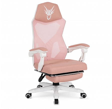 Otočná židle BING Herní s podnožkou Růžová/Bílá