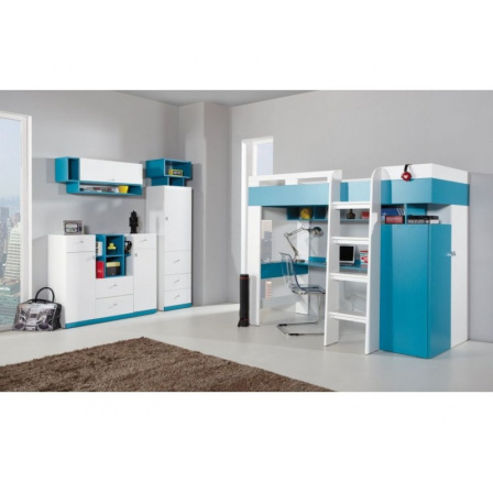 Dětský pokoj MOBI - Systém C, Bílý Lux / Tyrkysový