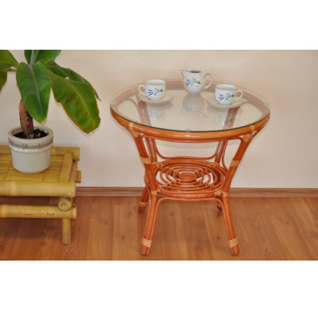 Ratanový stolek Bahama koňak se sklem