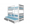 Třílůžková patrová postel s matracemi KARLO White+Gray