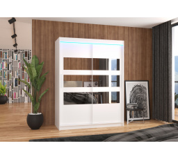 Posuvná skříň se zrcadlem a LED osvětlením FLORENTO 150 Bílá+Bílá