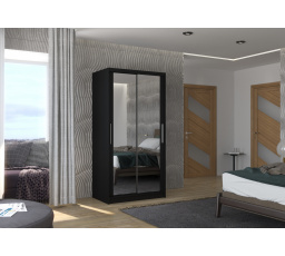 Šatní skříň s posuvnými dveřmi a zrcadlem NEVIO 100 Černá+Černá
