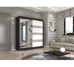 Posuvná skříň se zrcadlem a lacobelem TOURA 200 Černá+Bílá