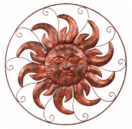 Slunce - kovová nástěnná dekorace, barva měděná
