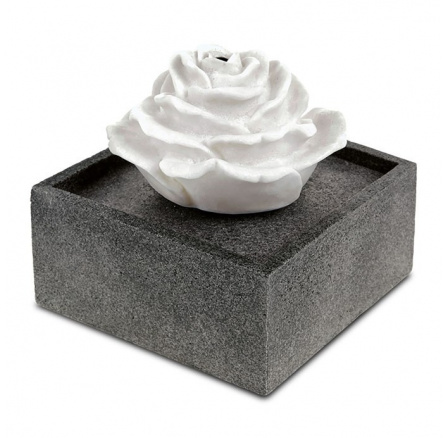 Fontána s LED světlem - polyresin, dekor kámen, a bílá růže
