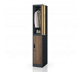 Šatní skříň BHP, zaměstnanecká, jednodílná, 2 přihrádky s tyčí, antracitová/ořech, 316,5x1850x450 mm: IGOR 1 Plus Eco Design