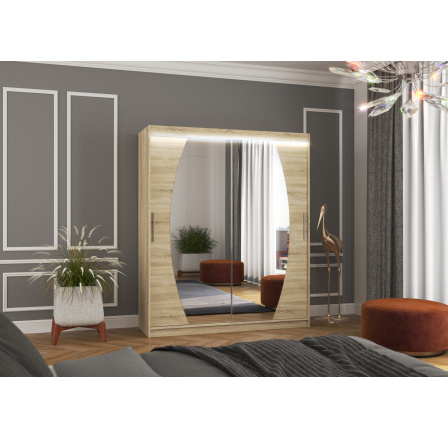 Posuvná skříň se zrcadlem a LED osvětlením BALTIMORE 180 Sonoma+Sonoma