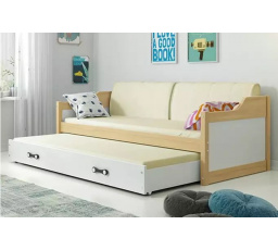 Dětská postel DAVID s matracemi, 90x200 cm, Přírodní/Bílá