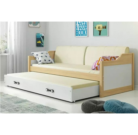 Dětská postel DAVID s matracemi, 90x200 cm, Přírodní/Bílá