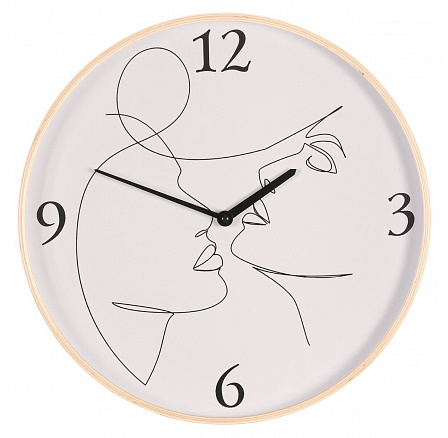 Hodiny nástěnné - pr. 40 cm, MDF a dřevěný rám, motiv tváří