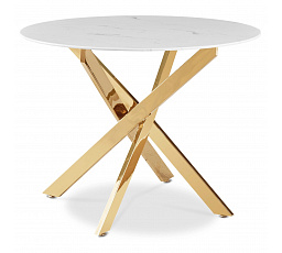 Stůl BALI Skleněný 100 cm Bílý Mramor/Zlatý