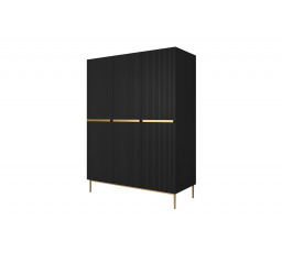 Skříň Nicole 150 cm se 2 skrytými zásuvkami - černý mat / zlaté nožky