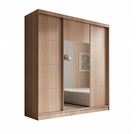 Šatní skříň s posuvnými dveřmi Keri 200 Sonoma+Stříbrná Šatní skříň s posuvnými dveřmi Keri 200 Sonoma+Stříbrná