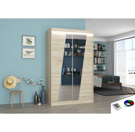 Posuvná skříň se zrcadlem a LED osvětlením TEXAS 120 Sonoma+Sonoma