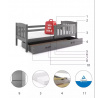 Dětská postel KUBUS 80x190 cm se šuplíkem, bez matrace, Grafit/Grafit