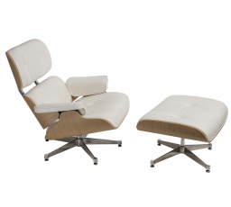 Křeslo Vip s podnožkou bílá/přírodní dub/stříbrná základna