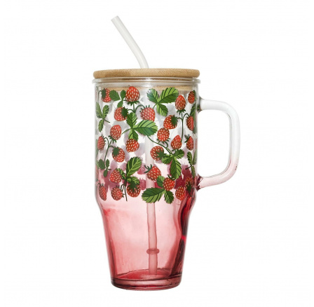 Hrnek s víčkem a brčkem Soleo 650ml jahody