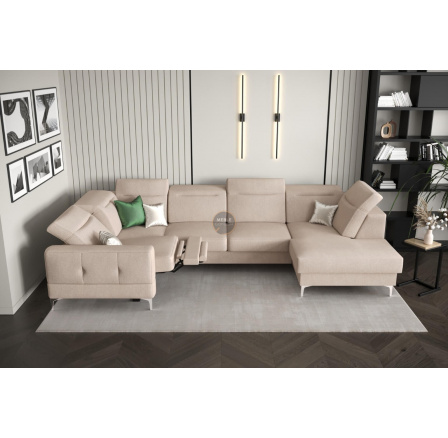 Rohová sedací souprava MALIBU MAX II s funkcí spaní a relaxací 180x350x182 cm - béžová, Levá strana