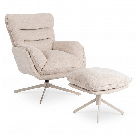 Otočná Relaxační Křeslo PASADENA s Podnožkou Krémové
