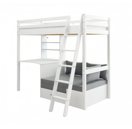 Vysoká postel s psacím stolem a rozkl. pohovkou Actim bílá