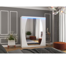 Posuvná skříň se zrcadlem a LED osvětlením BALTIMORE 180 Bílá+Bílá