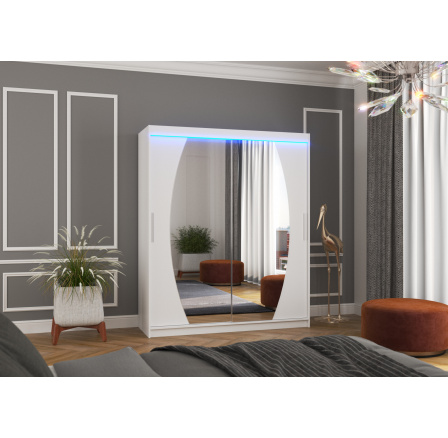 Posuvná skříň se zrcadlem a LED osvětlením BALTIMORE 180 Bílá+Bílá