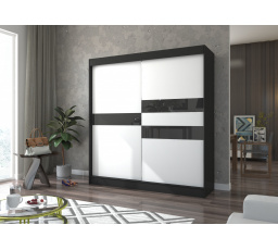 Šatní skříň s posuvnými dveřmi s lacobelem BATIA 200 Černá+Bílá