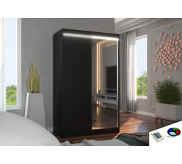 Posuvná skříň se zrcadlem a LED osvětlením REWENA 120 Černá+Černá