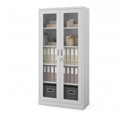 Kovová skříň s proskenými dveřmi AMELIA, 900 x 1850 x 400 mm, šedá