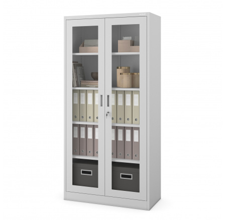 Kovová skříň s proskenými dveřmi AMELIA, 900 x 1850 x 400 mm, šedá