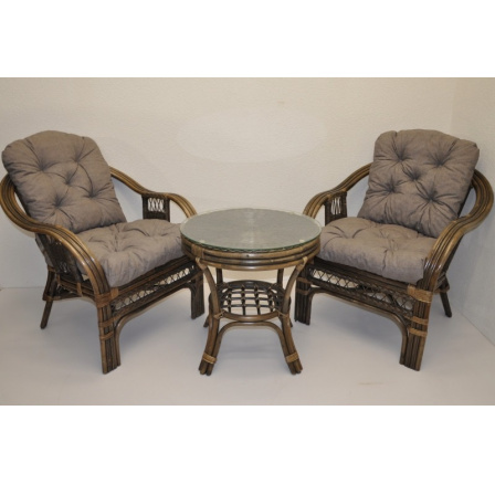 Ratanová sedací souprava Rio De Janeiro 2+1 hnědá polstry šedý melír Ratanová sedací souprava Rio De Janeiro 2+1 hnědá polstry šedý melír