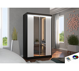 Posuvná skříň se zrcadlem a LED osvětlením MARVIN 120 Černá+Bílá