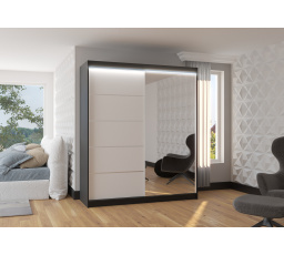 Posuvná skříň se zrcadlem a LED osvětlením CARO 180 Černá+Bílá