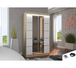 Posuvná skříň se zrcadlem a LED osvětlením GENUA 120 Sonoma+White