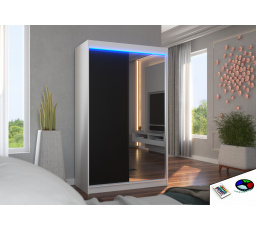 Posuvná skříň se zrcadlem a LED osvětlením REWENA 120 Bílá+Černá