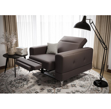 Křeslo MALIBU , relax přírodní kůže - Šedá kůže